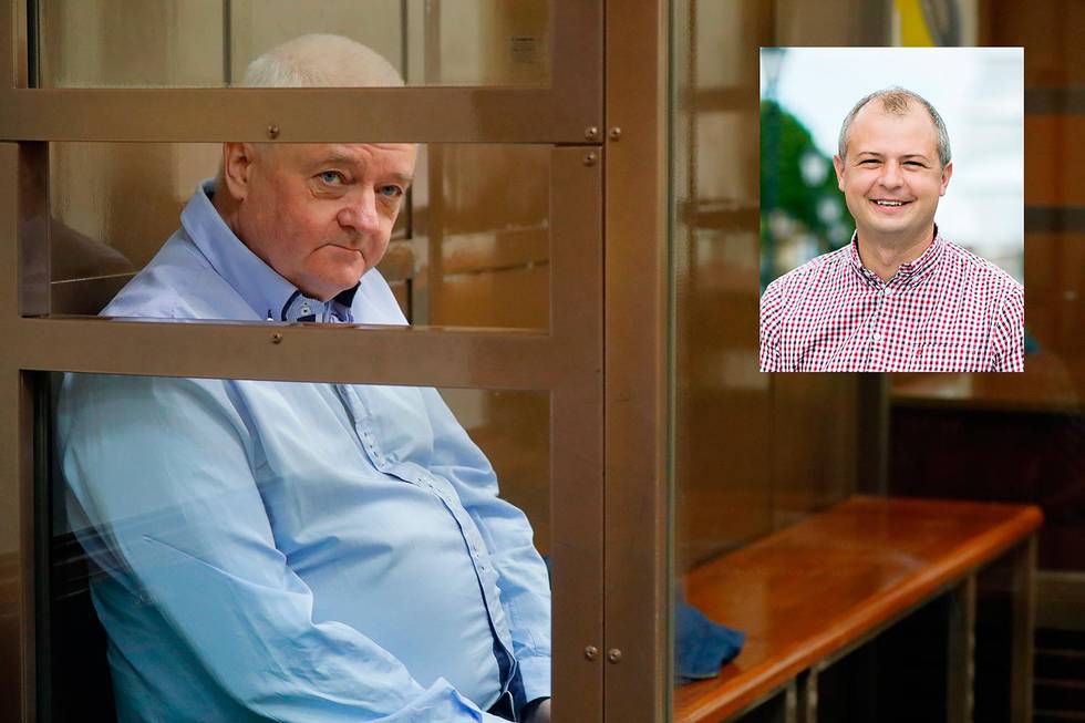 Bildet viser Frode Berg i retten og den litauiske politikere Simonas Gentvilas. Han stemte ja til å endre en lov i Litauen. Politikeren var dermed med og gjorde det mulig å befri Frode Berg. 