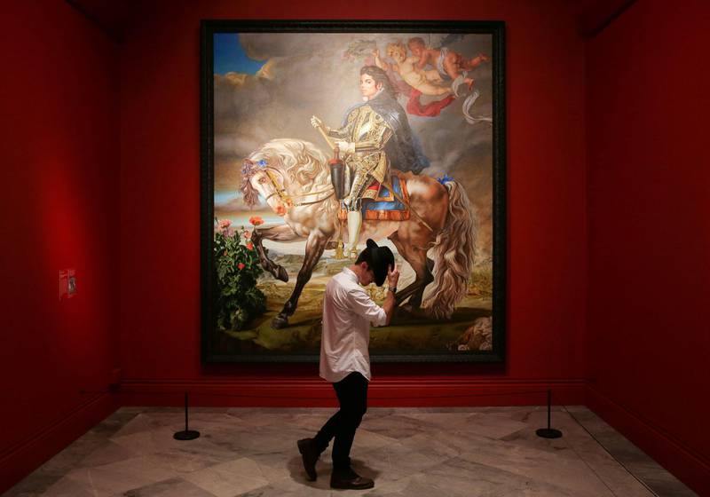 Bildet viser et maleri av Michael Jackson til hest. Bildet er på utstillingen «Michael Jackson: On the Wall» i National Portrait Gallery i London i Storbritannia.