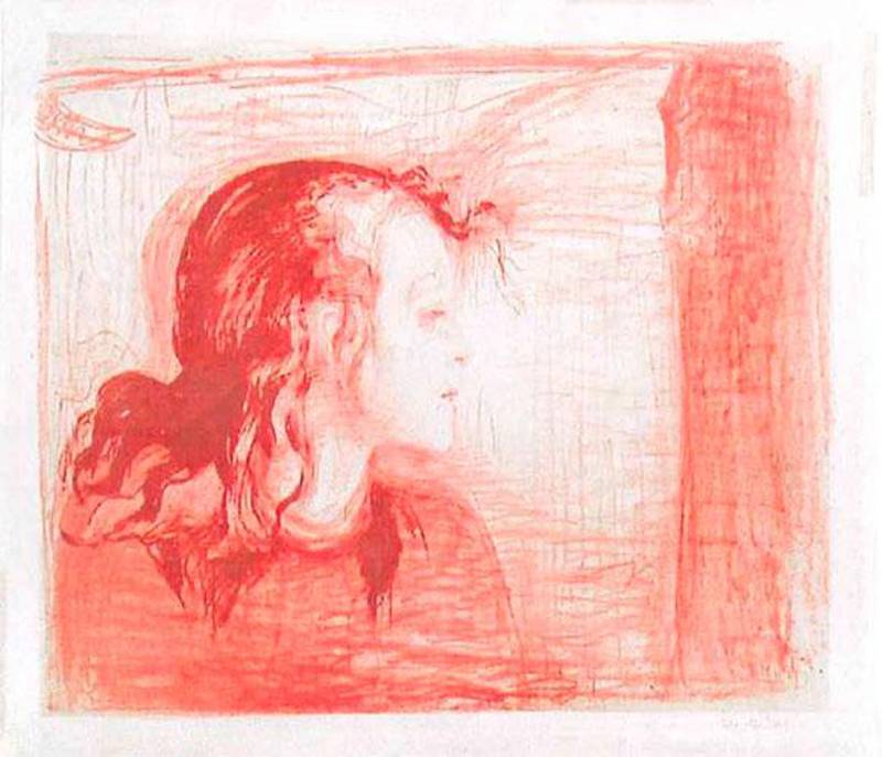 Bildet viser litografiet «Syk pike» av Edvard Munch. Det er stjålet. 