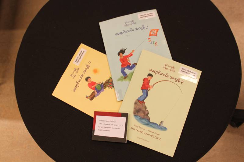Bildet viser tre lærebøker. De er laget av Naing Tha Tun fra Myanmar. Lærebøkene for folk som har burmesisk som morsmål. 