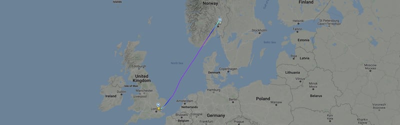 Bildet viser flyruta til flyet fra Ryanair.