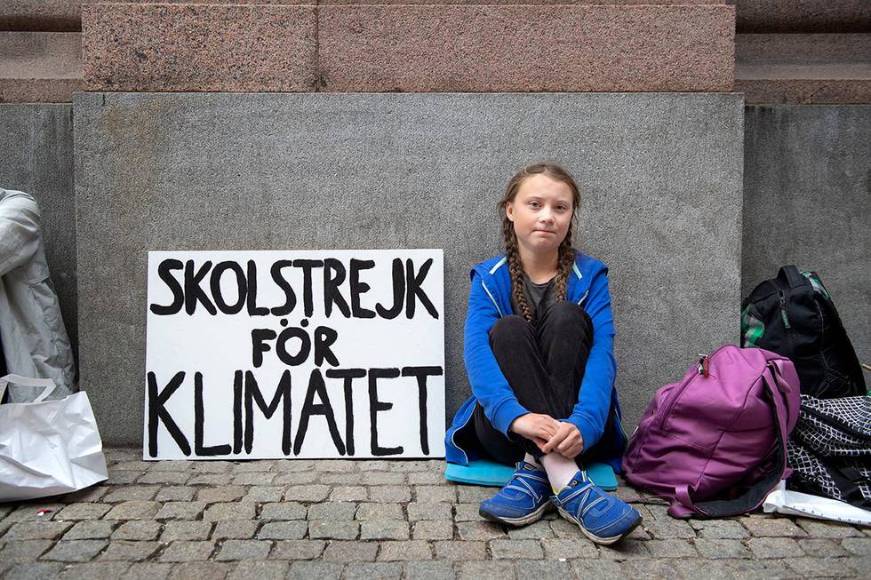 Bildet viser klimaaktivisten Greta Thunberg. Hun er en av flere unge som er nominert til Nobels fredspris. Men hun får den neppe, tror fredsforsker