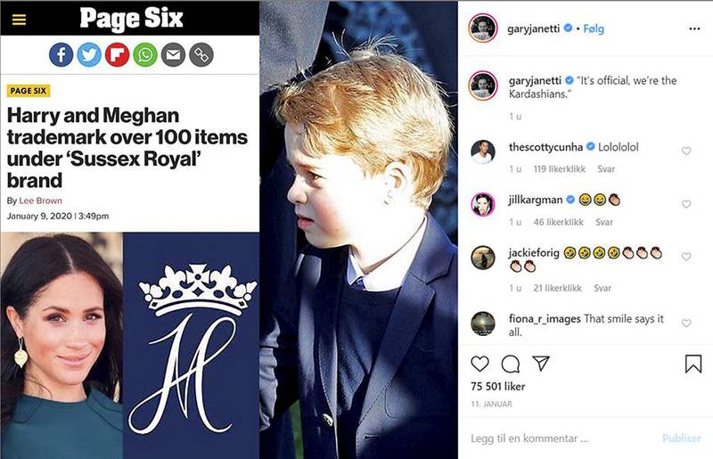 Bildet viser skjermdump av instagram-kontoen til Gary Janetti og viser bilde av prins George og later som han kommenterer nyhetssaker om kongefamilien. 