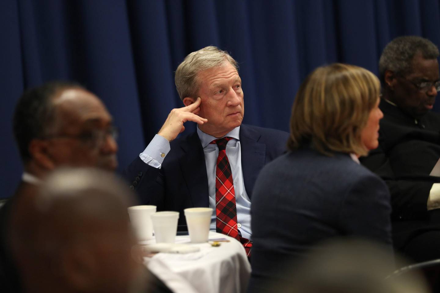 SELMA, AL - MARCH 01: Former Democratic presidential candidate Tom Steyer waits to speak during the Martin & Coretta S. King Unity Breakfast on March 1, 2020 in Selma, Alabama. Mr. Steyer announced he was dropping out of the race before Super Tuesday, March 3.   Joe Raedle/Getty Images/AFP
== FOR NEWSPAPERS, INTERNET, TELCOS & TELEVISION USE ONLY ==
