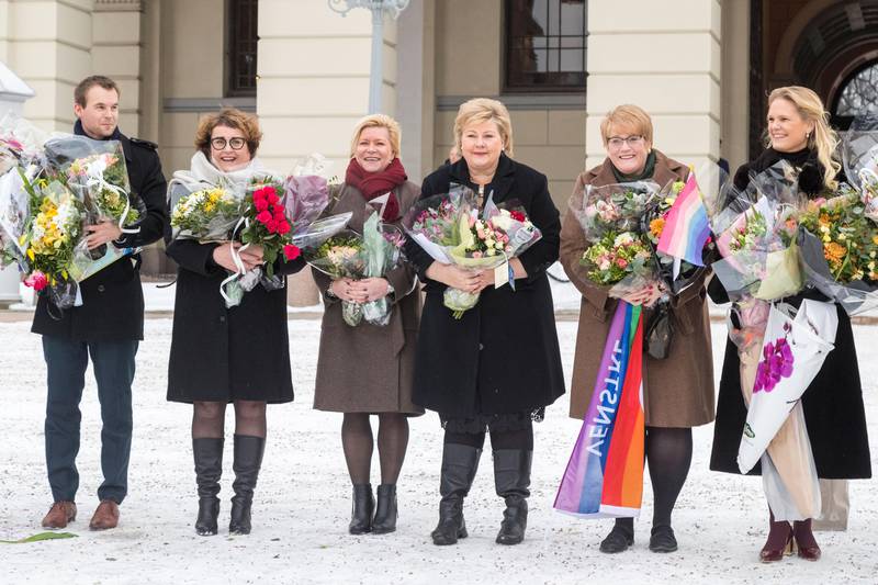 Bildet viser fem kvinnelige norske statsråder.