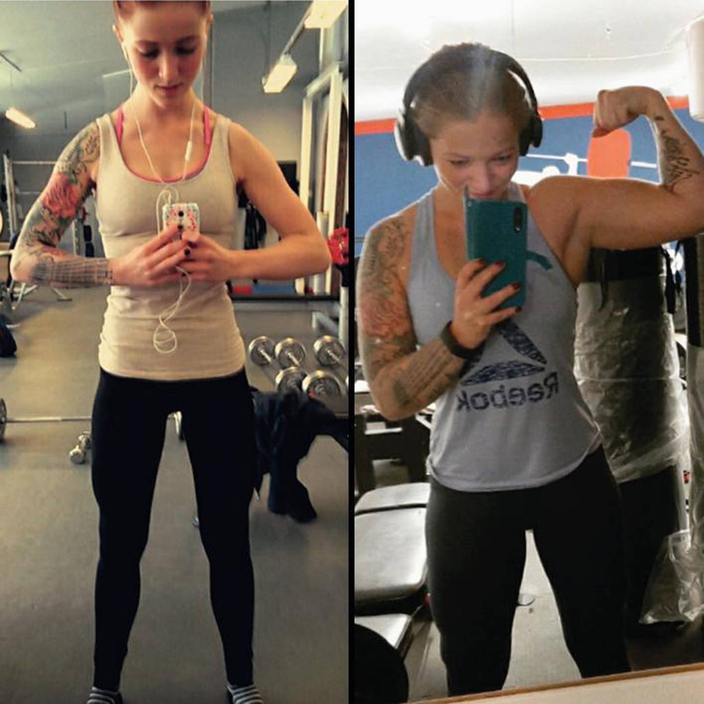 Bildet er av Anniken Bye Humberset. Det er satt sammen av to bilder. Til venstre er Humberset svært tynn. Hun slet med å spise som følge av smerter. Til høyre flekser hun overarmen. Hun er frisk nok til å trene etter at hun begynte å ta hormoner.