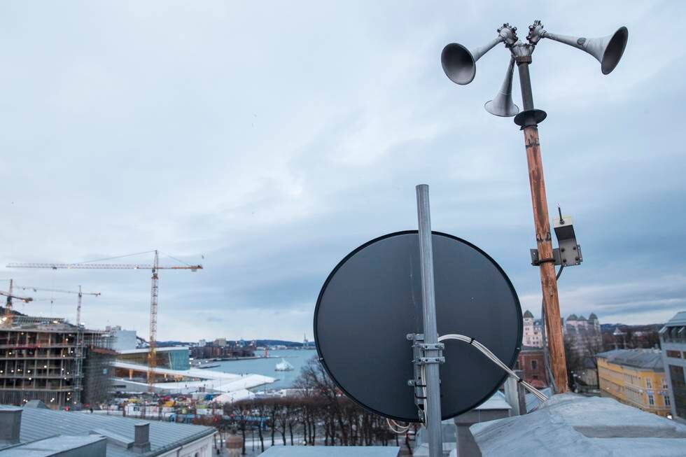 Bildet er av en tyfon på et tak i Oslo sentrum. Det er et alarmsystem. Foto: Håkon Mosvold Larsen / NTB