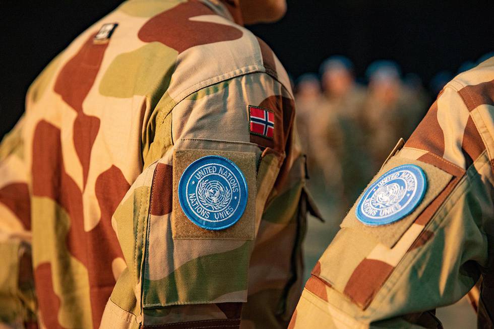 Bildet viser uniformen til en norsk FN-soldat.