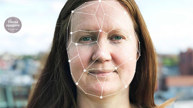 Bildet viser en kvinne med streker og punkter over ansiktet. Det skal ligne hvordan maskiner jobber når de driver med ansiktsgjenkjenning.