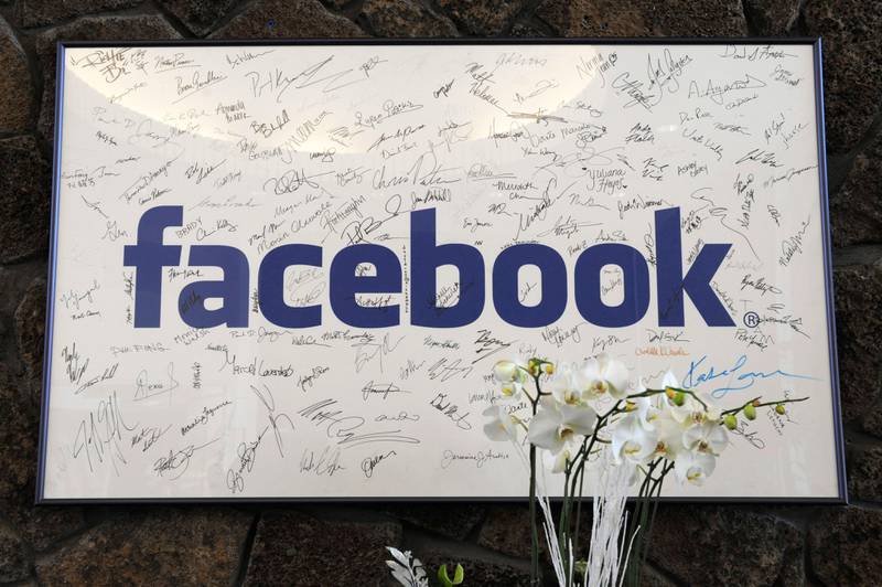 Bildet viser en plakat med signaturene til de første 200 som jobbet i Facebook.