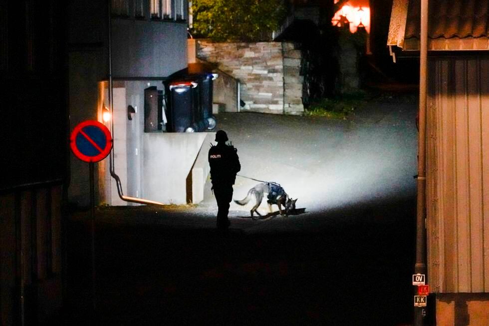 Politiet gjør undersøker i Kongsberg sentrum etter den alvorlig hendelsen.
Foto: Håkon Mosvold Larsen / NTB