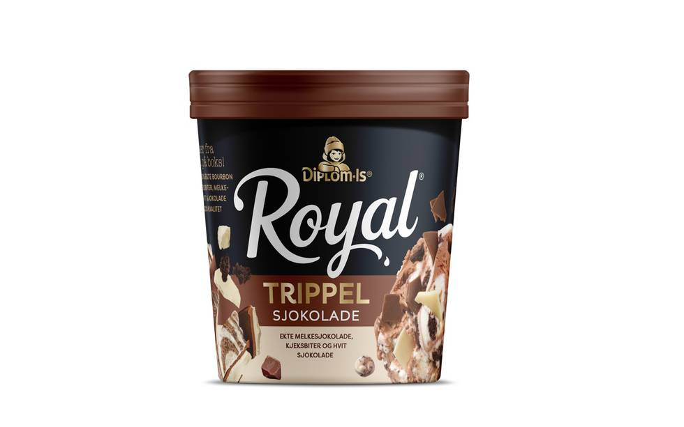 Bildet er av et halvlitersbeger med iskremen Royal Trippel Sjokolade.