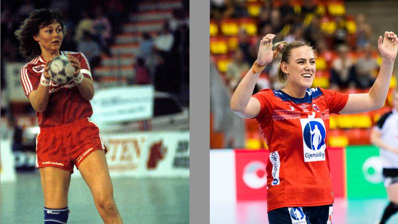 Bildet er satt sammen av to. De viser håndballspillerne Hanne Hegh og datteren Emilie Hegh Arntzen.