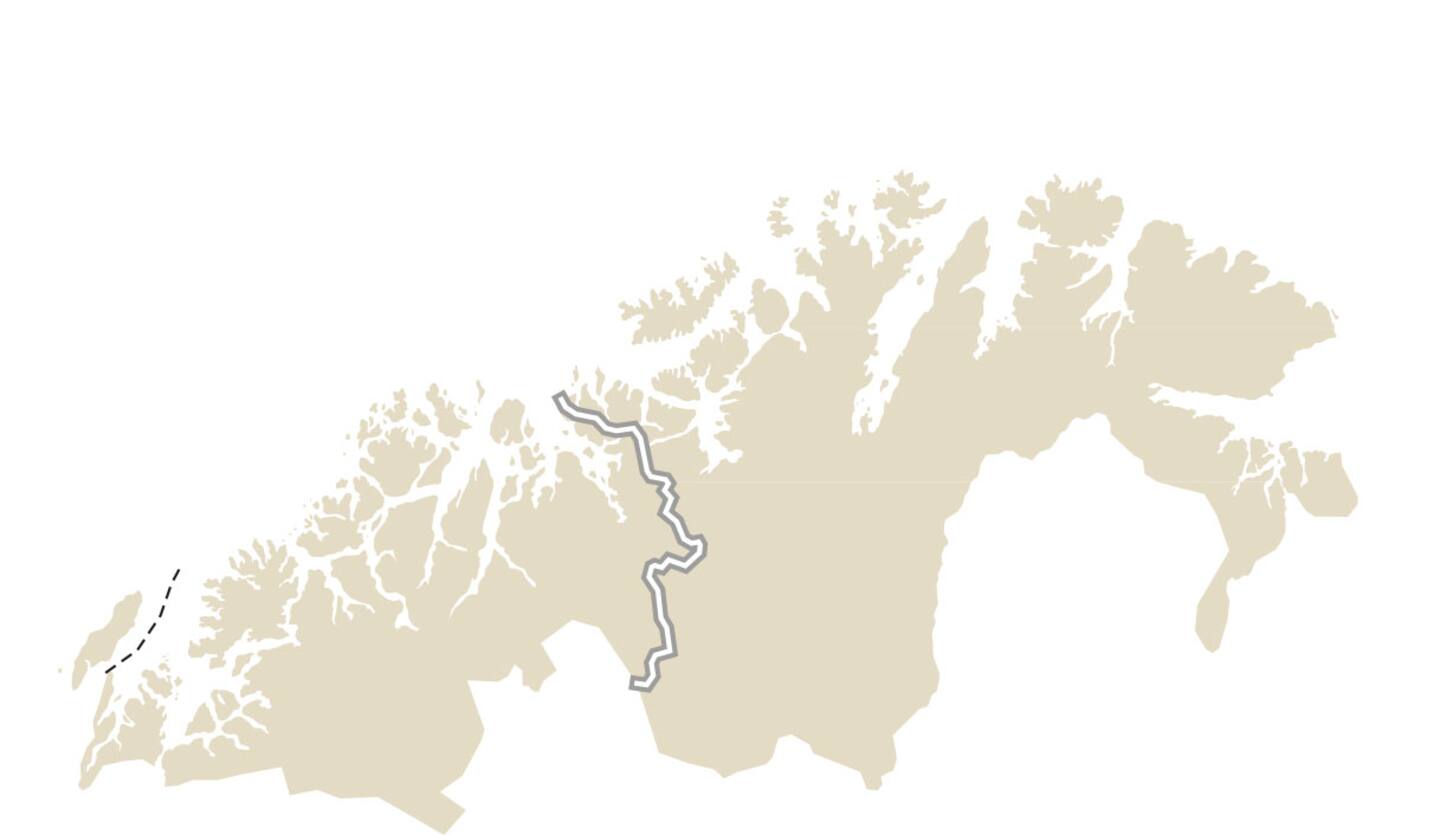 Bildet viser et kart over fylkene Troms og Finmmark.