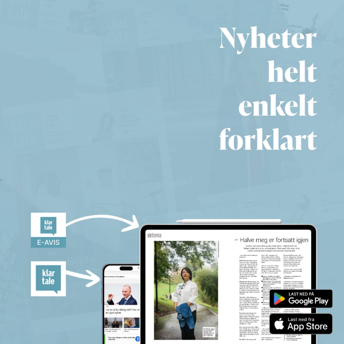 Bilde av reklame for Klar Tales nye apper.