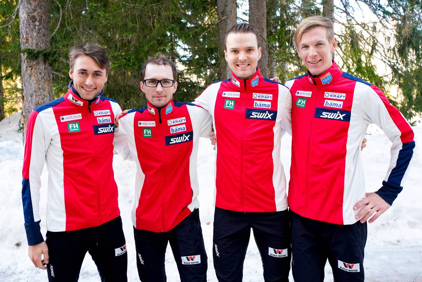Bildet viser det norske landslaget i kombinert under VM på ski i Seefeld i Østerrike.