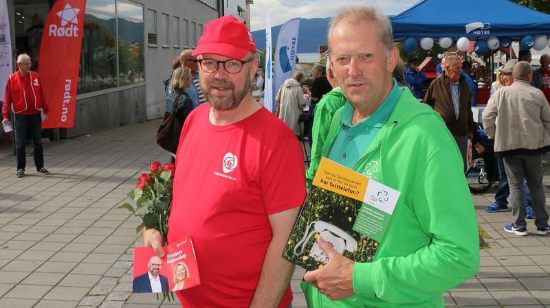 Bildet viser ordfører Geir Waage og ordførerkandidat Johan Petter Røssvoll i Rana kommune. Senterpartiet ble den store vinneren i Rana. Dermed kan Johan Petter Røssvoll trolig ta over jobben som ordfører. 